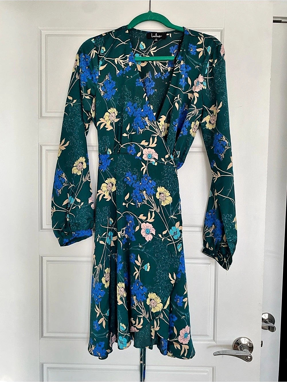 Lulus Sensationally So Emerald Green Floral Print Wrap Midi Dress Floral Print